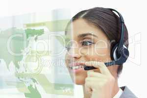 Side view of female call center agent with headset