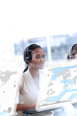 Female customer service agent with headset on