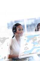 Female customer service agent with headset on