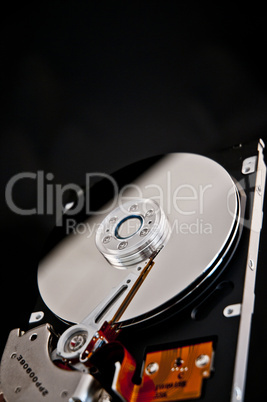 open hard disk on a black background