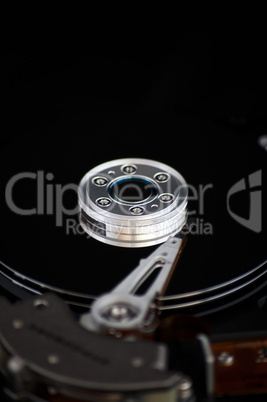open hard disk on a black background
