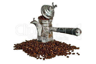 turkish coffee pot and coffee beans