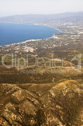 landscape view of a beautiful bay with forest and hills