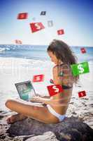 Brunette woman in bikini gambling online