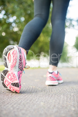 Close up picture of pink running shoes