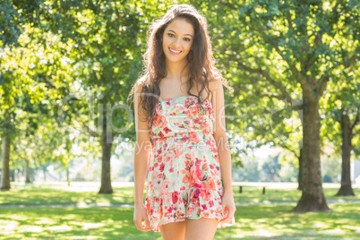 Stylish gorgeous brunette smiling at camera