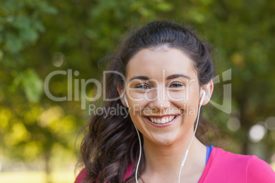 Content young woman listening to music