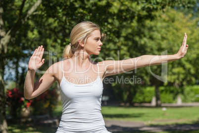 Concentrated young woman doing yoga