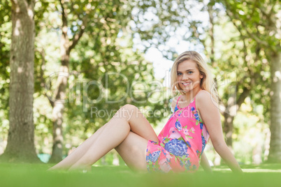 Gorgeous young woman posing on a lawn