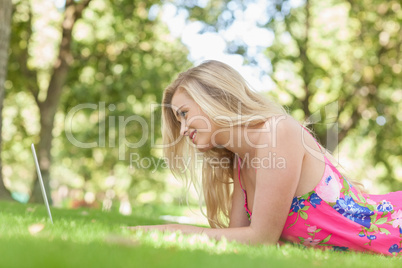 Smiling cute woman working with her notebook