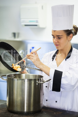 Young pretty chef preparing meal