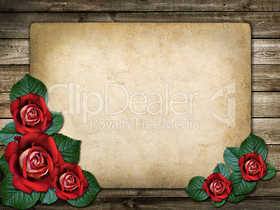 card for invitation or congratulation with red roses