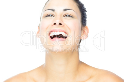 Front view of pretty woman laughing