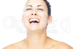 Front view of pretty woman laughing