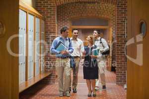Small class walking through the corridor