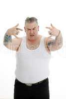 angry fat man in tank top