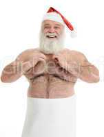 a half naked santa claus is taking care for his skin
