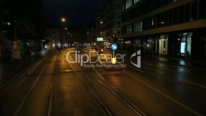 On a tram in Zürich at night