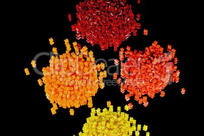 gelb-rote kunststoffgranulate
