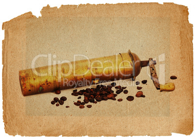 coffee mill and beans in grunge style