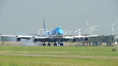 KLM Boeing 747 Jumbo airplane landing close 11047