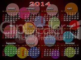 calendar for 2014 year
