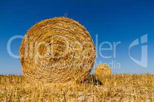 Straw bales in the light of sunset