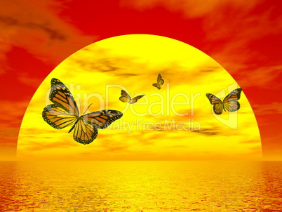 butterflies monarch going to the sun - 3d render