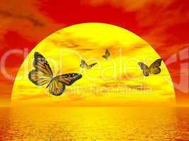 butterflies monarch going to the sun - 3d render