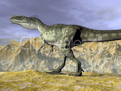 monolophosaurus dinosaur in the desert - 3d render