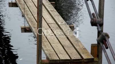 Closer image of the wooden hanging bridge