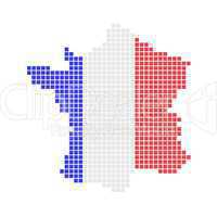 Karte von Frankreich aus Pixeln in blau, weiß und rot