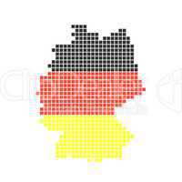 Karte von Deutschland aus schwarzen, roten und gelben Pixeln