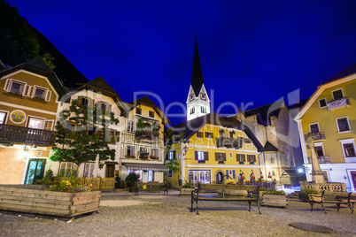night view of a street with christuskirche church bell tower