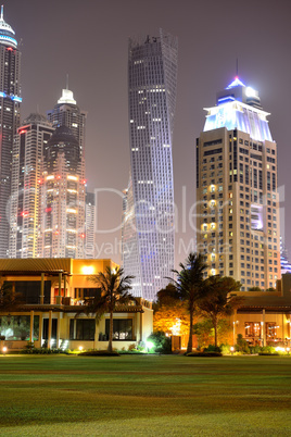 beach night illumination of the luxury hotel, dubai, uae