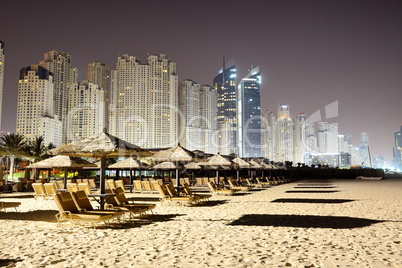 beach night illumination of the luxury hotel, dubai, uae