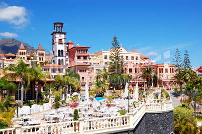 sea view terrace of the luxury hotel's restaurant, tenerife isla