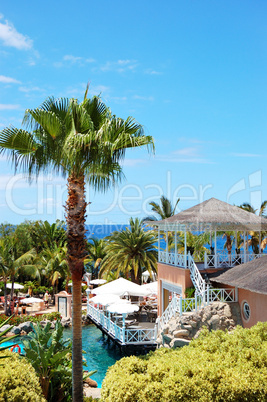 open-air restaurant at luxury hotel, tenerife island, spain