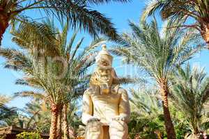 outdoor decoration with pharaoh statue at the luxury hotel, shar
