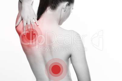young woman with shoulder and back pain