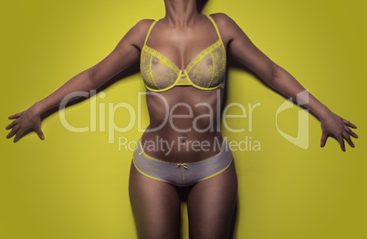 woman in lingerie on a yellow background