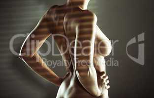 sexy naked woman standing in striped shadow