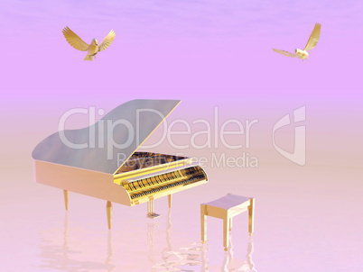 golden grand piano - 3d render