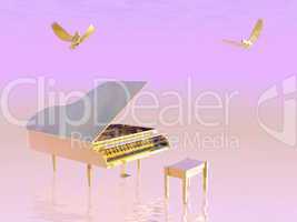 golden grand piano - 3d render