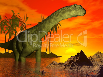 argentinosaurus dinosaur by sunset - 3d render