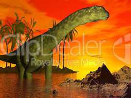 argentinosaurus dinosaur by sunset - 3d render