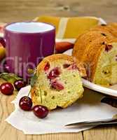 cake with berries cherries and mug on the board