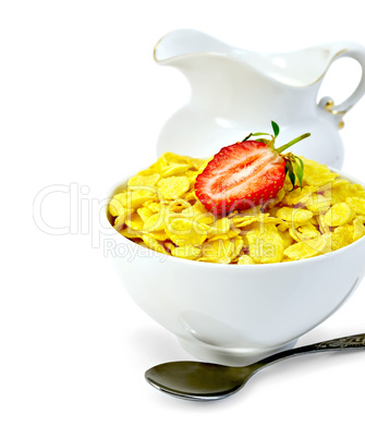 cornflakes with milk in a jug