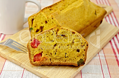 fruitcake pumpkin with candied fruit on a napkin