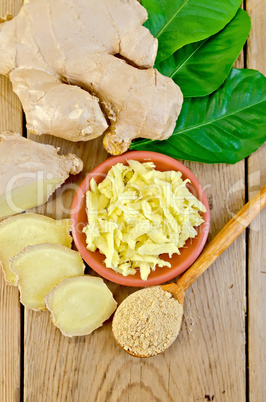 ginger grated and ground by the roots and leaves